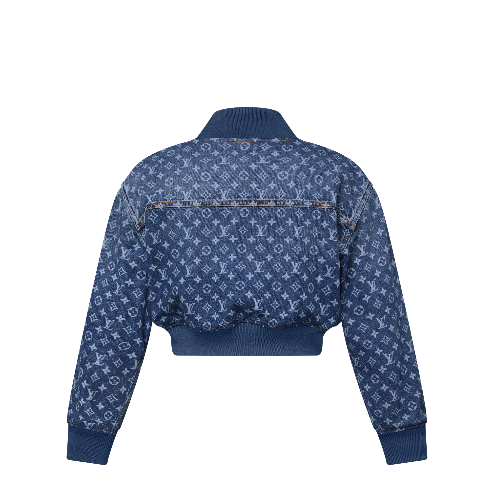 Shop LOUIS VUITTON Cropped Monogram Denim Bomber Jacket at Beverly